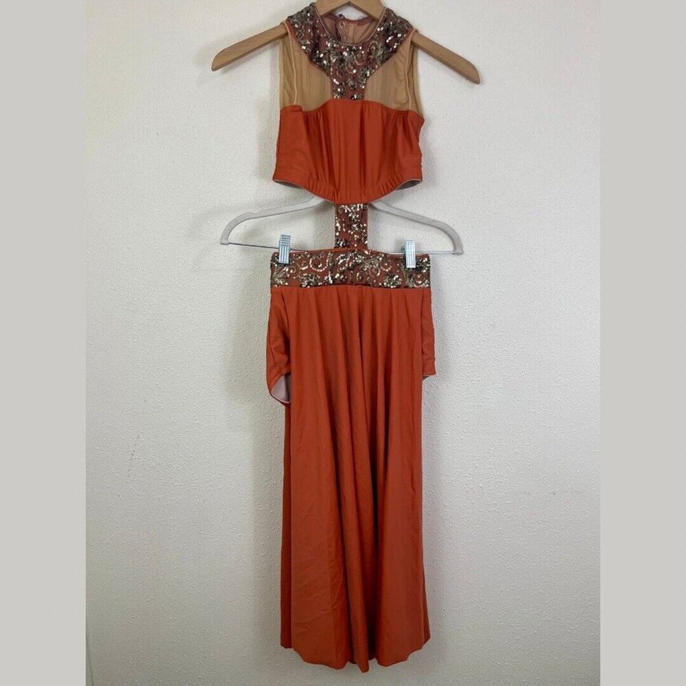 Tenth House Dance Costume One Piece Orange Sequined Girls Large